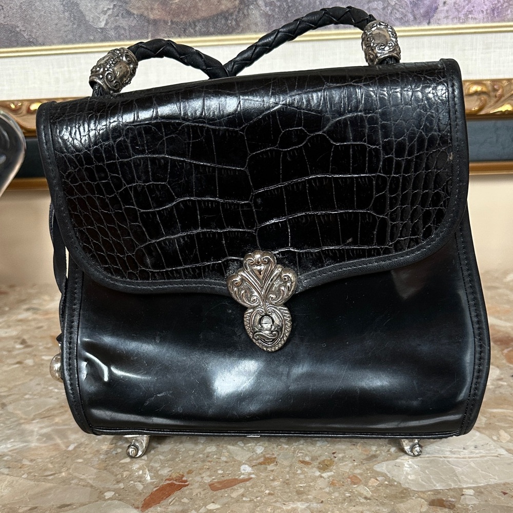 Vintage Brighton  Structured Top-Handle Bag with Silver Hardware